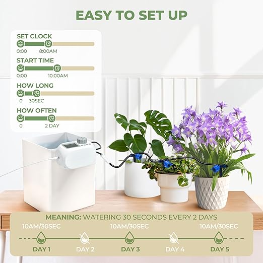 HIRALIY Automatic Plant Waterer Indoor with Pressure Compensating Drippers, Automatic Potted Plant Watering USB and Battery Powered, Ideal Vacation Watering System (Not Included Water Container)