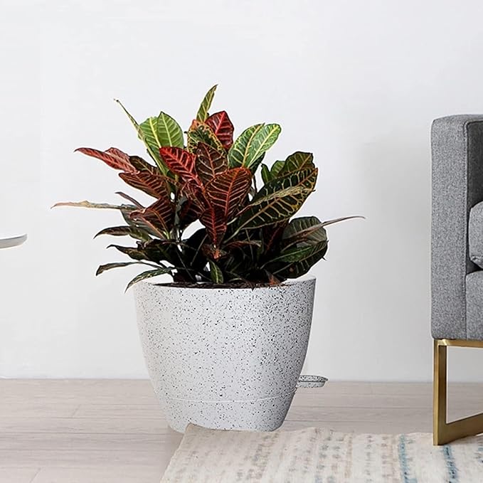 10/9/8 inch Self Watering Pots, Set of 3 Plastic Planters with Mesh Drainage Holes and Deep Reservoir for Indoor Outdoor Garden Plants and Flowers, White Speckles