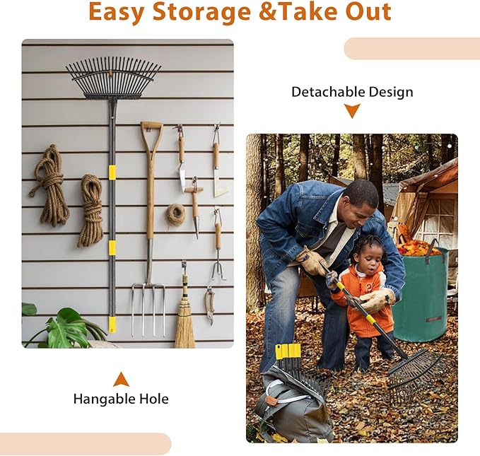 Rake, Garden Leaf Rake Set, 78 Inch Long 18 Inch Wide Heavy Duty Leaf Rake with 25 Metal Tines, 32 Gallon Leaf Bags, Leaf Scoops, Yard Garden Thatching Rake for Leaves with Adjustable Handle