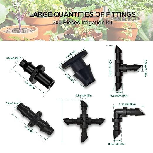 Drip Irrigation Parts, 1/4 Drip Irrigation Fittings Drip Irrigation Kit Drip Line Connectors 1/4 Barbed Connector Drip Irrigation Connectors 1/4 Irrigation Tubing 300 Pcs