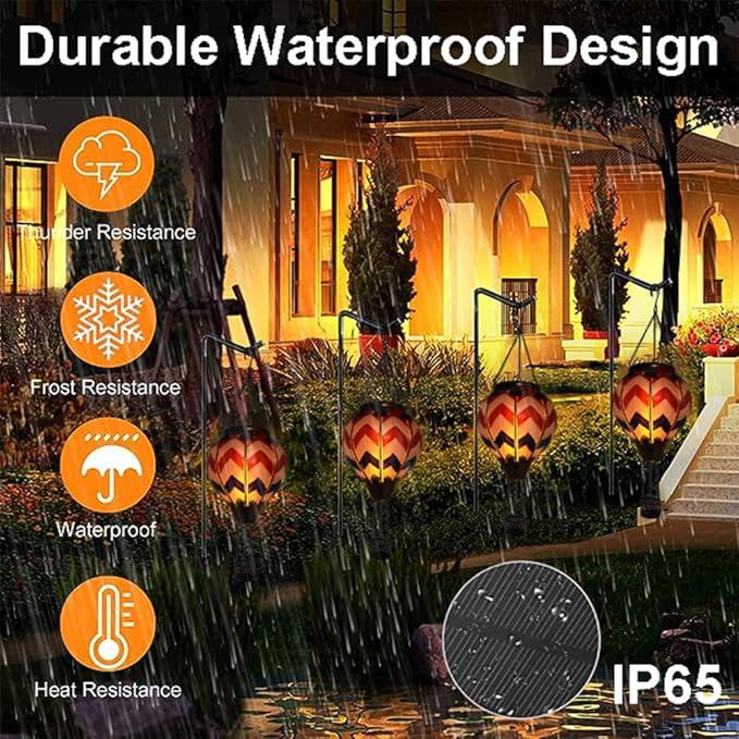 Hot Air Balloon Solar Lantern with Flickering Flame, Glass Hanging Garden Lights Outdoor Waterproof for Tree Yard Patio Mother's Day Gift, 18" H Wavy-Blue Red White