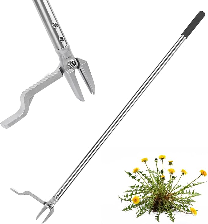 Stand up Weed Puller with 3 Claw Head, 45.6" Long Handle Weed Puller Tool Stand up Heavy Duty, Detachable Weed Remover Tool, No Need Bending Kneeling Weeding Tool for Lawn Yard Garden
