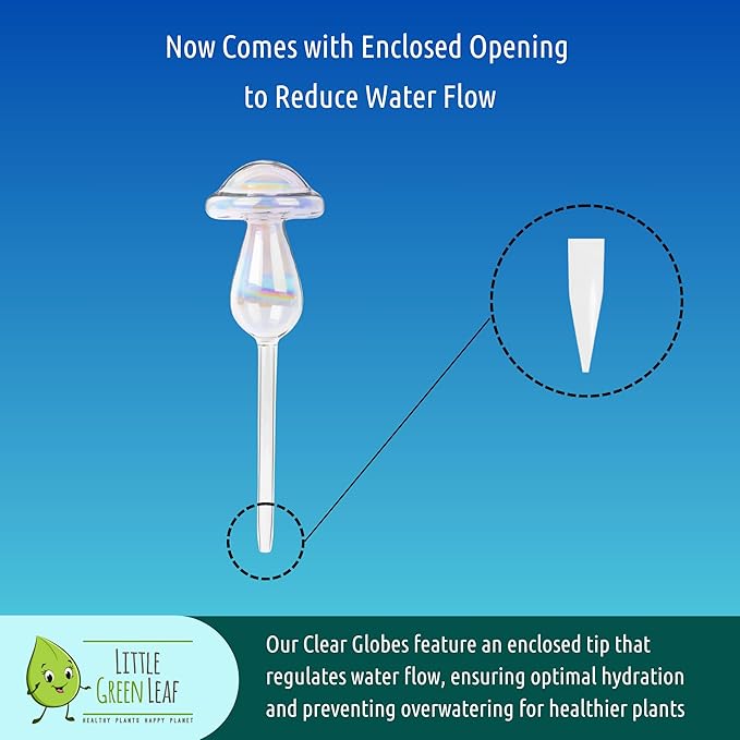 LGL Mushroom Plant Watering Globes - 4 Pieces Clear Rainbow. Decorative Self Watering Planter Inserts. Hand-Blown Durable Glass. Ideal Plant Lover Gift (4pk Medium)