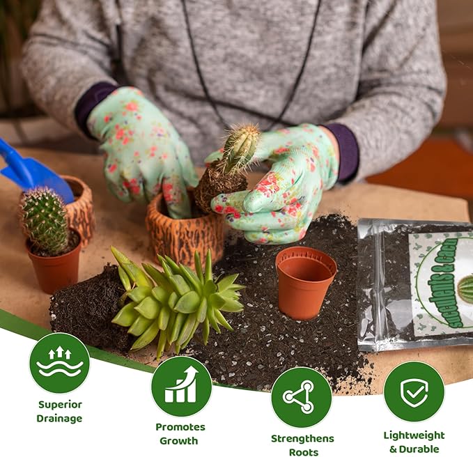 Cactus and Succulent Soil Potting Mix 1qt, Well Draining Chunky Soil Mix for Indoor Plants, Gritty Soil for Healthy Indoor Plants - Spike & Bloom