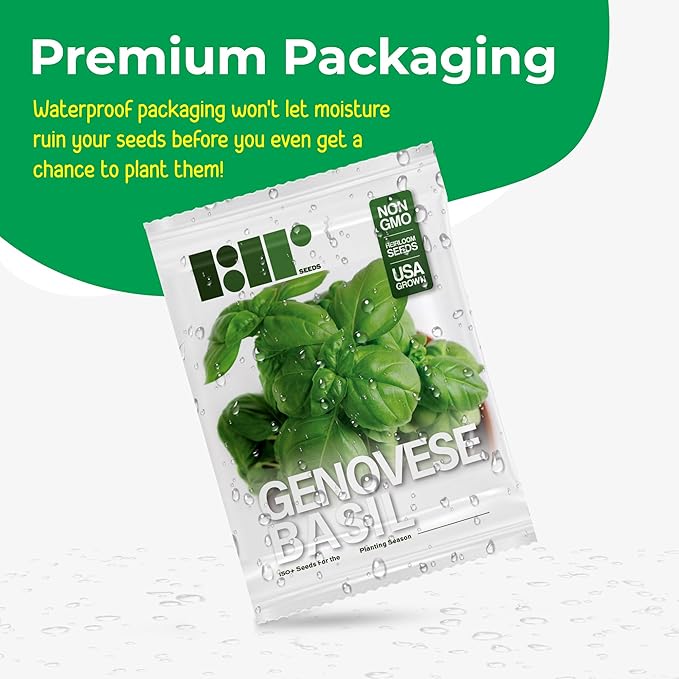 Genovese Basil Seeds for Planting - Heirloom Non-GMO USA Grown - 150+ Seeds - Premium Sweet Basil Seeds for Indoors or Outdoors by RDR Seeds