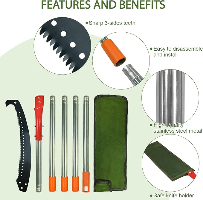 Pole Saws for Tree Trimming, Manual Pole Saws 7.8 Feet Extension Pole Tree Trimmer Cut Tree Branch Garden Tools Loppers Hand Pruning Saws for Sawing and Shearing