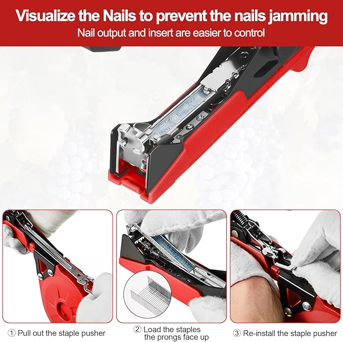 Upgraded Plant Tying Machine Gun to Tie Up Vine Tomatoes and Grapes Quickly Garden Tape Tool for Gardeners Farmers with SK5 Blade Replacement Garden Tapes and Staples