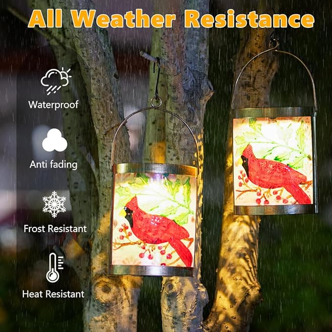 2 Pack Cardinal Solar Lanterns Outdoor Waterproof, Hanging Tabletop Solar Lantern for Garden Yard Patio