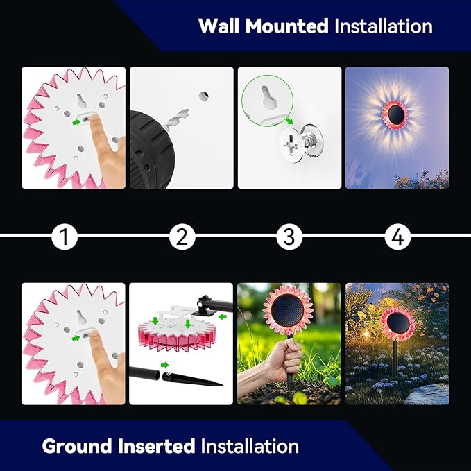 Hogni 6PK Solar Garden Lights, Ground Stake/Hang 2 in 1 Solar Sunflowers Outdoor Waterproof IP67, Outdoor Decor for Pathway Walkway Landscape Backyard Fence Decoration