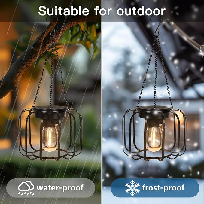 Solar Lanterns Outdoor Waterproof - Hanging Solar Lights for Outside - Tree Lights with Hook for Decoration Outdoor for Patio Garden Yard Pathway Porch- 2 Pack