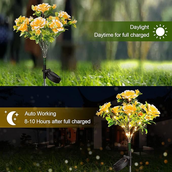 Neporal Solar Lights - Outdoor Decorative Garden Lights with Carnation Flower, Waterproof IP65, Perfect for Outdoor Decorations - Gardening Gifts for Women