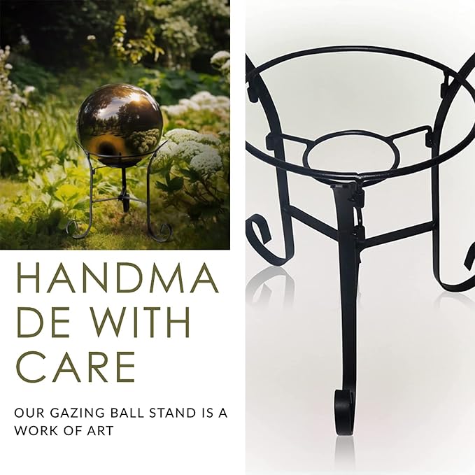 12" Tall Iron Gazing Ball Stand, Classic Stylelish Garden Hardware Metal holder for 8/10/12-Inch, Strong and Durable handmade Gazing Globe Display Stand Decoration for Outdoor, Home, Yards