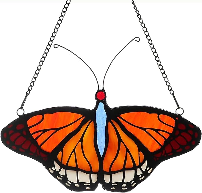 Stained Glass Window Hangings Butterfly Tiffany Style Butterfly Suncatcher for Window Hanging Suncatchers Handcrafted Ornament (Yellow)
