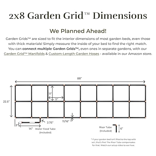 Garden Grid Watering System | Raised Bed Watering System - Leading All Drip Irrigation System, Soaker Hose, & Garden Sprinkler Kits | Easiest Setup, Highest Quality, US Made - 2x8 (22.5"x88")