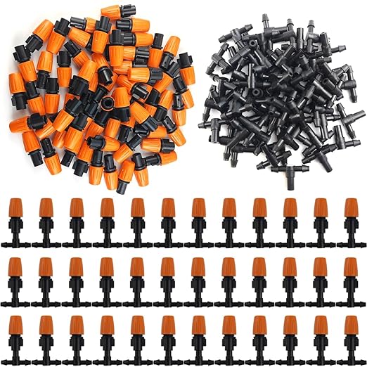 GXXMEI 80PCS/Set Micro Spray Adjustable Flow Irrigation Drippers, 1/4 Inch Garden Adjustable Sprinkler drip Irrigation Mister Heads with 3 Tee Irrigation Misting Drip Kit (40Pairs)