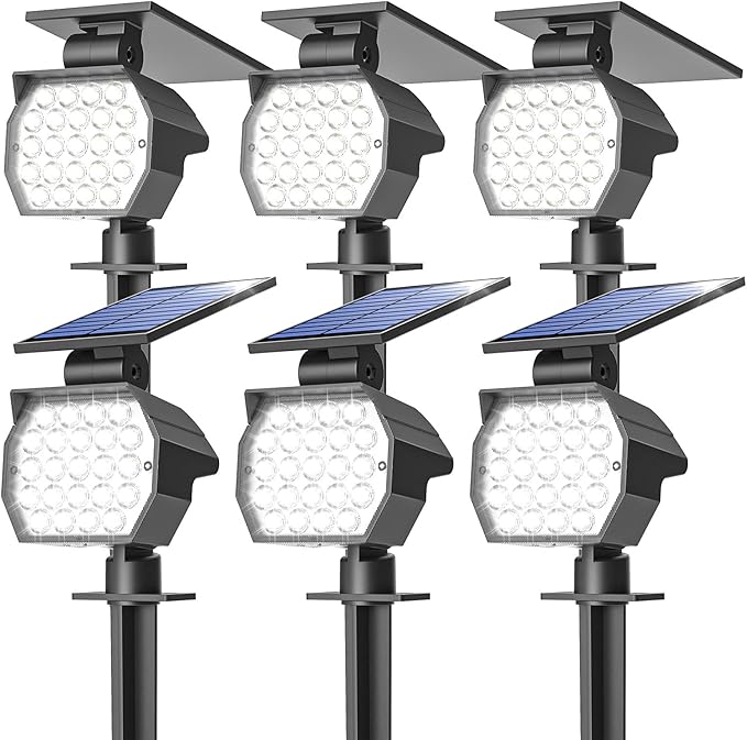 NIORSUN Solar Spot Lights Outdoor,23 LEDs Landscape Lighting with Auto On/Off and 3 Lighting Modes, IP67 Waterproof Spotlights,Outdoor Solar Lights for Yard Garden,6 Pack(Cool White)