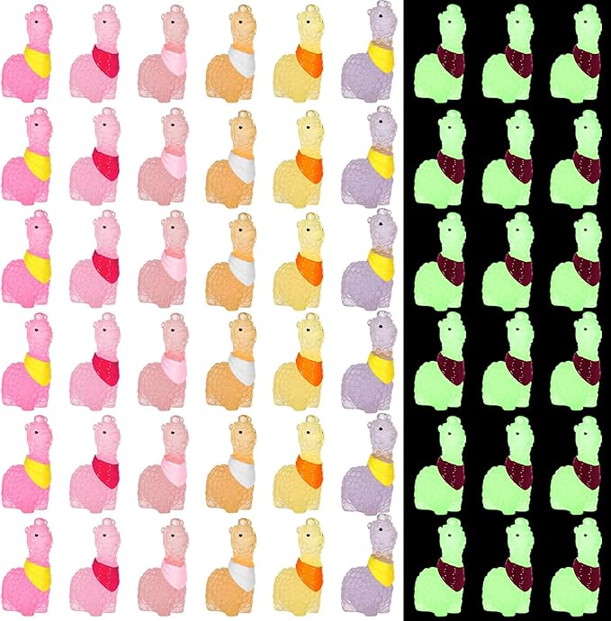 Poen 50 Pcs Resin Miniature Alpaca Figurines Glow in Dark Luminous Mini Animals Alpaca Llama for Garden Landscape Aquarium Dollhouse Decor(Cute Style)