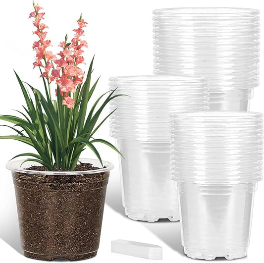 36 Pack5/6/7Inch Clear Nursery Pots with Drainage Hole,Variety Sizes Seed Starting Pots Transparent Plastic Plant Pots for Plants Transparency with 20 Plant Labels