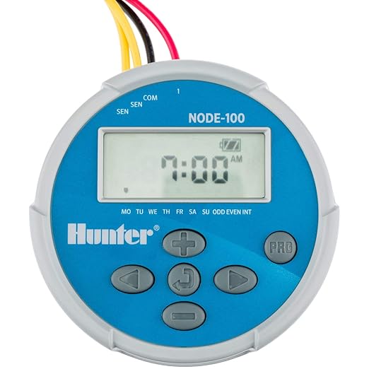 Hunter Sprinkler NODE100 NODE-100 Battery Controller with Solenoid, Small, Blue,Grey