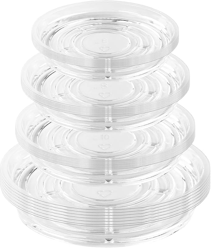 32 Pack Clear Plant Saucers for Indoors (6, 8, 10, 12 inch) Plant Drip Trays for Potted Plants Dish Set Planter Trays Plant Plates to Catch Water Indoor Plants Plastic Plant Trays Bulk
