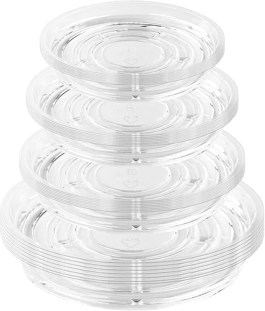 32 Pack Clear Plant Saucers for Indoors (6, 8, 10, 12 inch) Plant Drip Trays for Potted Plants Dish Set Planter Trays Plant Plates to Catch Water Indoor Plants Plastic Plant Trays Bulk