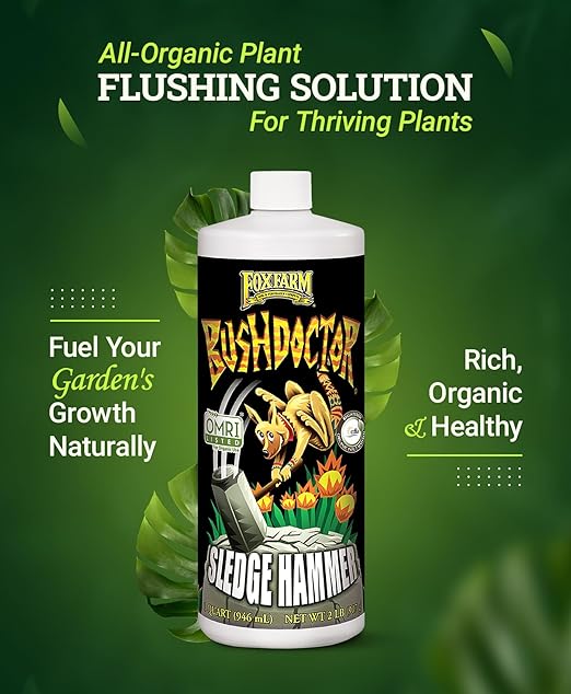 FoxFarm BushDoctor Sledgehammer - Rinse Formula with Yucca Saponin, Clears Fertilizer Buildup, Enhances Root Moisture Absorption - Perfect for Hydroponic and Soil Application (Quart)
