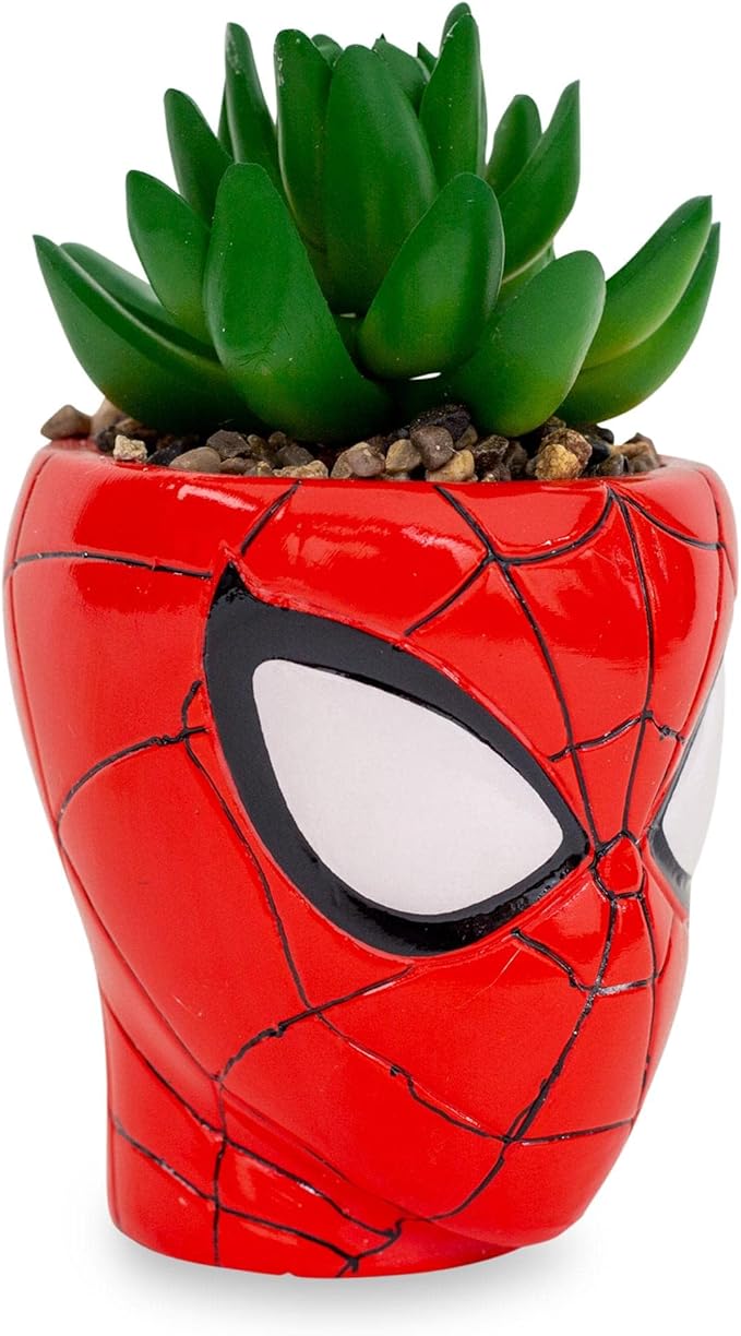 Toynk Marvel Comics Spider-Man 3-Inch Ceramic Mini Planter with Artificial Succulent