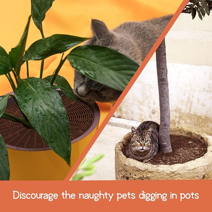 3 Pcs Plant Pot Grid Cover Protectors from Animals- Diameter 20.8" Cuttable Flower Pot Cover with 36 Stakes, Keep Cats Out of Potted Plants, Cat Digging Stopper Baby Safety Soil Cover for Indoor