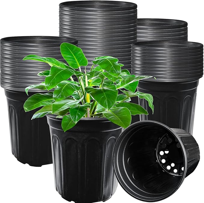 60 Pack 1 Gallon Nursery Plant Pots,Thickened Flexible Plastic Seedling Pot with Holes,Flower Plant Container for Succulents,Cuttings,Transplanting,Home Garden(Black)