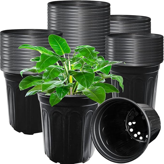 60 Pack 1 Gallon Nursery Plant Pots,Thickened Flexible Plastic Seedling Pot with Holes,Flower Plant Container for Succulents,Cuttings,Transplanting,Home Garden(Black)