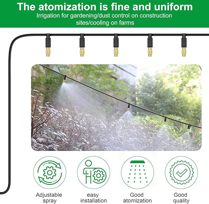 Kalolary Irrigation Nozzle Adjustable Copper Atomizing Nozzle Connect 4/7 Hose Tube Micro Nozzle Drip Irrigation Sprayer Garden Cooling Irrigation Equipment with 3-Way Drip Irrigation Connector