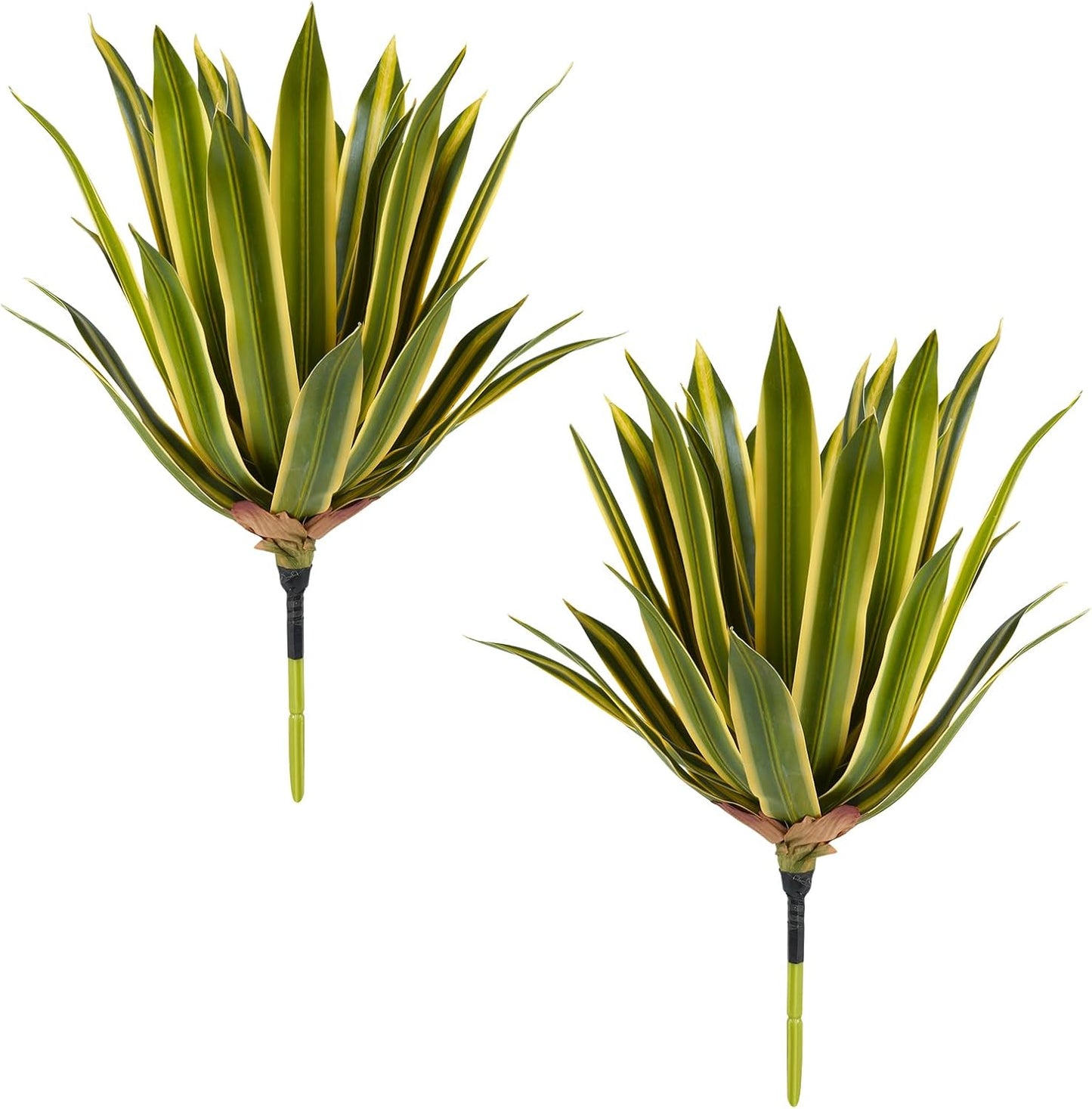 Velener Artificial Outdoor Agave Plants, Golden Outdoor Faux Plants with Broad Sword-Shaped Leaves, Small Size UV Resistant Fake Agave Plants for Indoor and Outdoor Decor(14 Inch)-2 Pack