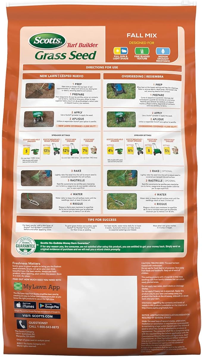 Scotts Turf Builder Grass Seed Fall Overseeding Mix, Thickens & Strengthen to Help Prevent Future Weeds, 15 lbs.
