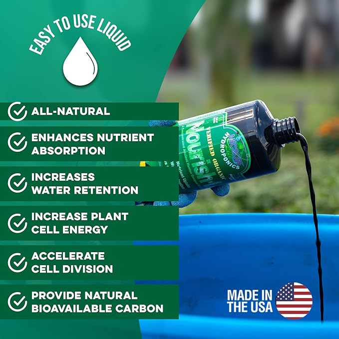 Microbe Life Hydroponics Nourish-L Liquid Fertilizer, Stimulator to Enhance Plant Nutrient Absorption for Fruits & Vegetables, Use With Any Feeding Systems Including Hydroponics or Soil, 32 Ounces