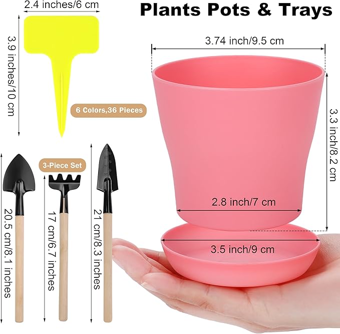 36 Pack 4 Inch Plastic Plant Pots with Saucers Colorful Flower Plant Container Seed Starting Pots Thickened Seedlings Nursery Pots for Home Garden Indoor Outdoor Flowers, 9 Colors