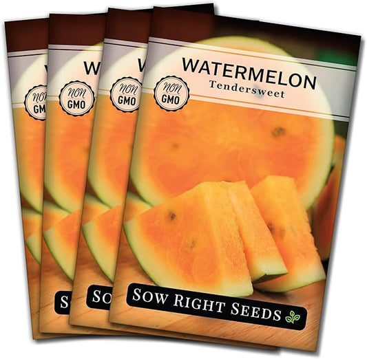Sow Right Seeds - Tendersweet Watermelon Seeds for Planting - Non-GMO Heirloom Seeds to Plant a Home Vegetable Garden - Unique Orange Flesh Melon - Sweet Summer Treat to Grow Outdoors (4)