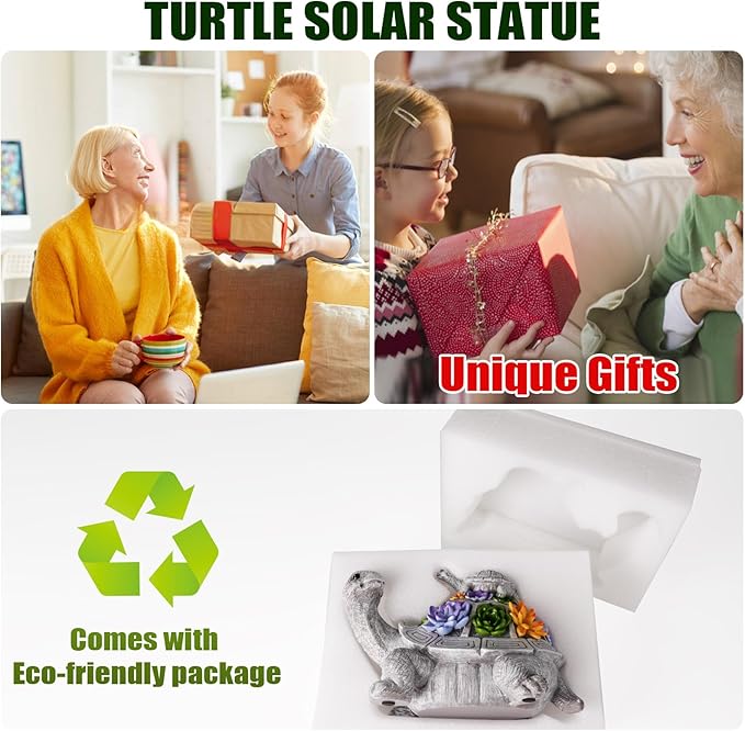 Lhocm Upgrade Solar Turtle Garden Decor: Turtle Gifts for Women, Outdoor Decor Tortoise Statue for Patio Yard Lawn Balcony and Home Decorations, Unique Birthday for Mom Grandma