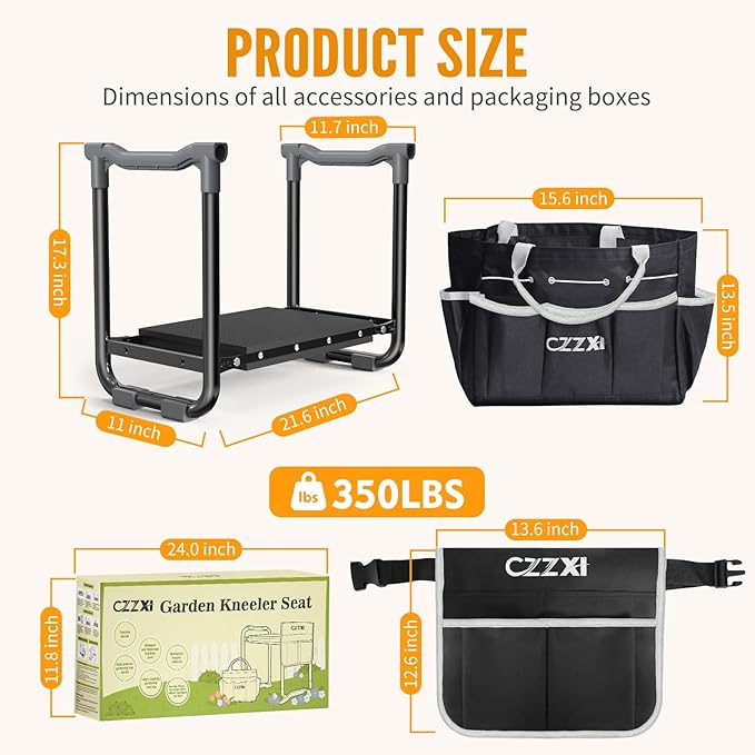 Garden Kneeler and Seat, Wider and Thicker Kneeling Pad Heavy Duty Gardening Stool with Gardening Tool Pouch and Bag, Garden Bench Gifts for Seniors