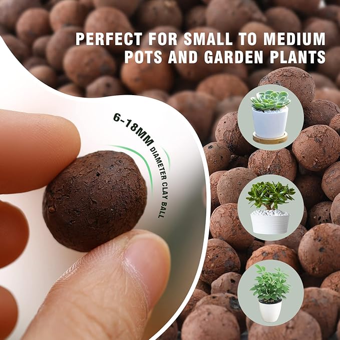 Natural Organic Clay Pebbles, 5LBS 8mm-18mm Expanded Leca Balls Plant Garden Soil, Grow Media for Hydroponics, Decoration, Aquaponics, Gardening Essentials