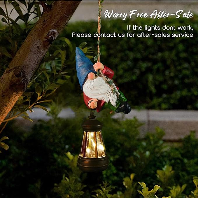 Solar Hanging Gnome Garden Statue Climbing Rope Gnome with LED Lantern Outdoor Decor Tree Hugger Yard Porch Wall Decoration Christmas Gardening Gift for Mom
