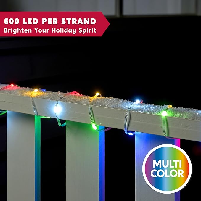 Joiedomi 600 LED Christmas String Lights Outdoor,198FT Multicolor Fairy Light with Remote 8 Modes Timer, Plug in PVC Clear Wire Lighting Decor with Reel for Indoor Dorm Classroom Bedroom Holiday