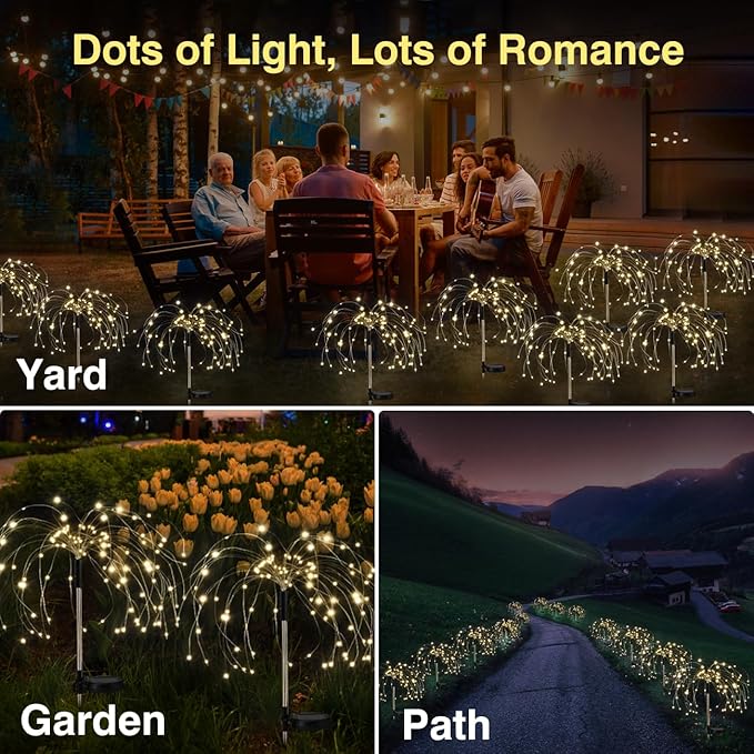 Firework Waterproof LED Solar Lights - 120 LED Outdoor warmer starburst garden decor with 8 modes