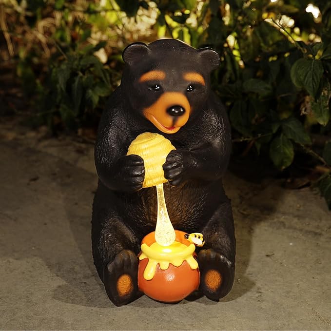 Black Bear Decor, Bear Statue, Solar Garden Statue for Outside, Solar Garden Yard Patio Decor, Outdoor Statue for Garden, Outdoor Decor for Patio, Garden Decoration, Gardening Gifts for Women