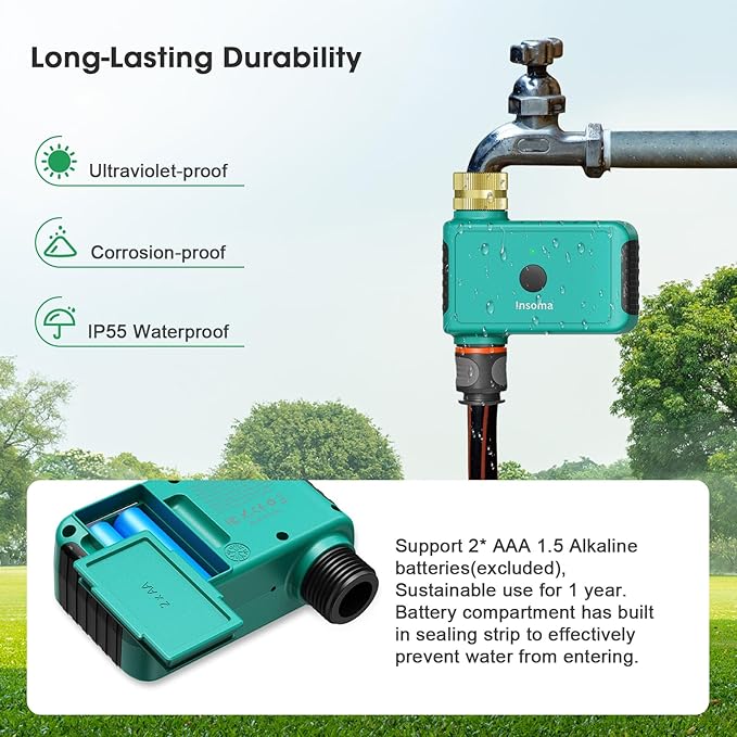 Smart Water Timer with WiFi Hub for Outdoor Watering, Automate Irrigation System Controller for Lawn, Garden, & Yard Care Green-Brass Inlet & Plastics Outlet (1-Outlet)