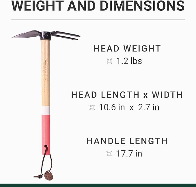Adler - The Daisy Garden Hoe, Heavy Duty Yard Tool Lawn Care, Loosening Soil, Weeding, and Digging, Steel Head 3.9 inches, Wood Handle 17.7 inches (Mocha)