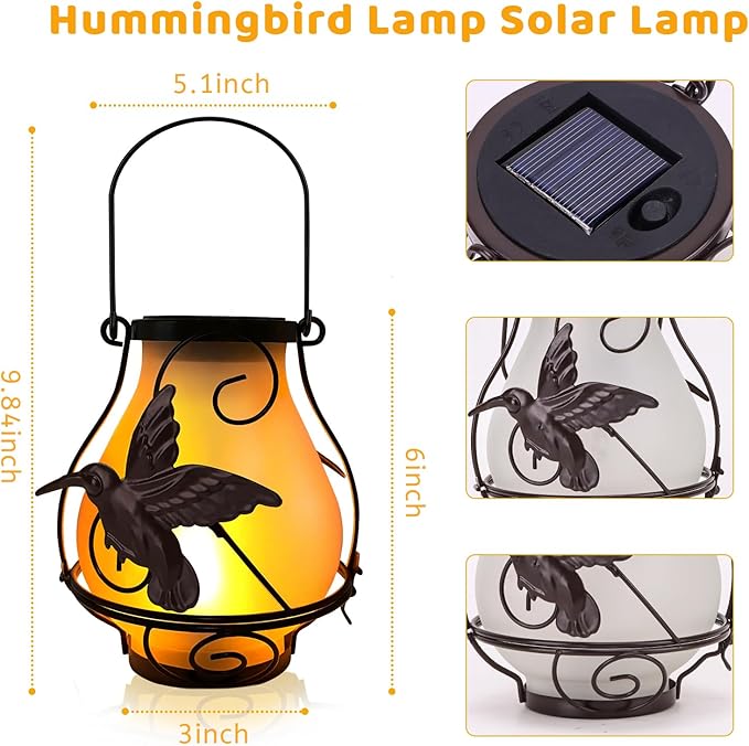 Solar Lanterns, Hanging Outdoor Lantern with Hummingbird LED Flickering Flameless Candles, Solar Lanterns Outdoor Waterproof for Table Party Decorative Yard Pathway (Hummingbird)
