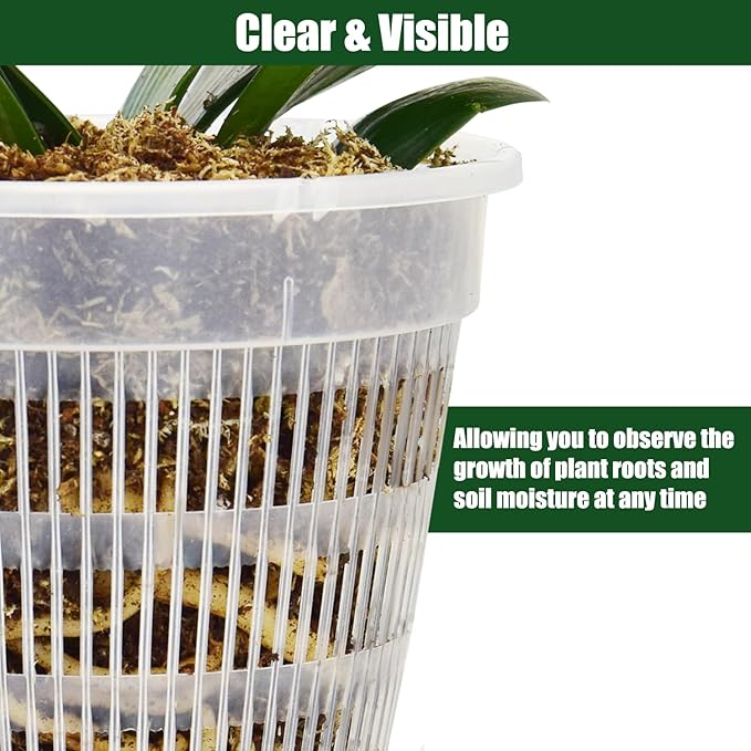 12Pcs Orchid Pot, 3 Each of 4.5, 5.5, 6.3 and 7.5 Inch Orchid Pots with Holes, Clear Orchid Pots for Repotting, Plastic Flower Plant Pot Indoor Outdoor Use(3 Each of 4.5,5.5, 6.3,7.5in)