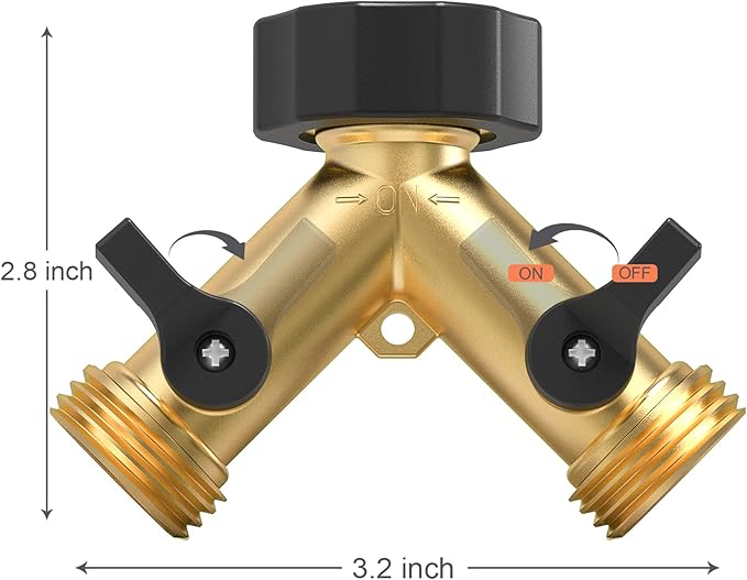 Twinkle Star Garden Hose Splitter 2 Way Heavy Duty, Y Connector Brass Garden Hose Adapter, Hose Bib Splitter with 2 Extra Rubber Washers, Water Hose Splitter, Hose Spigot, Connectors & Accessories