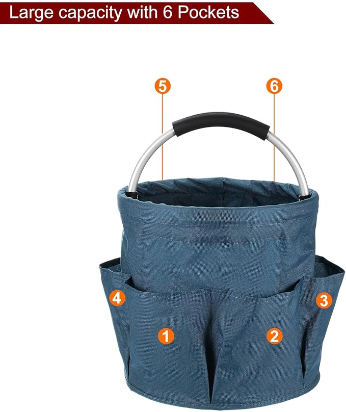 HARFINGTON Garden Tool Bag 17L Large Oxford Waterproof with Pockets Garden Tote Bag Gardening Plant Tool Organizer Storage Carrier Store for Outdoor Women Men, Navy Blue