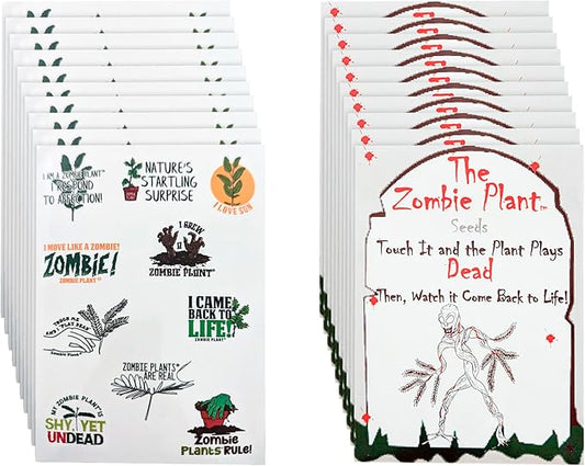 Zombie Plant Seed Packets Bulk Party Pack (10) Plus 10 Free Zombie Plant Stickers Sheets of 10 Stickers Share Your Love of The Zombie Plant.. Grow The Entertaining Plant That Plays Dead When Touched